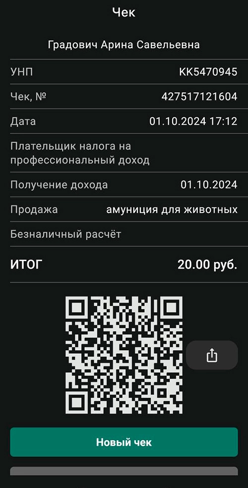 Онлайн чек оплаты.